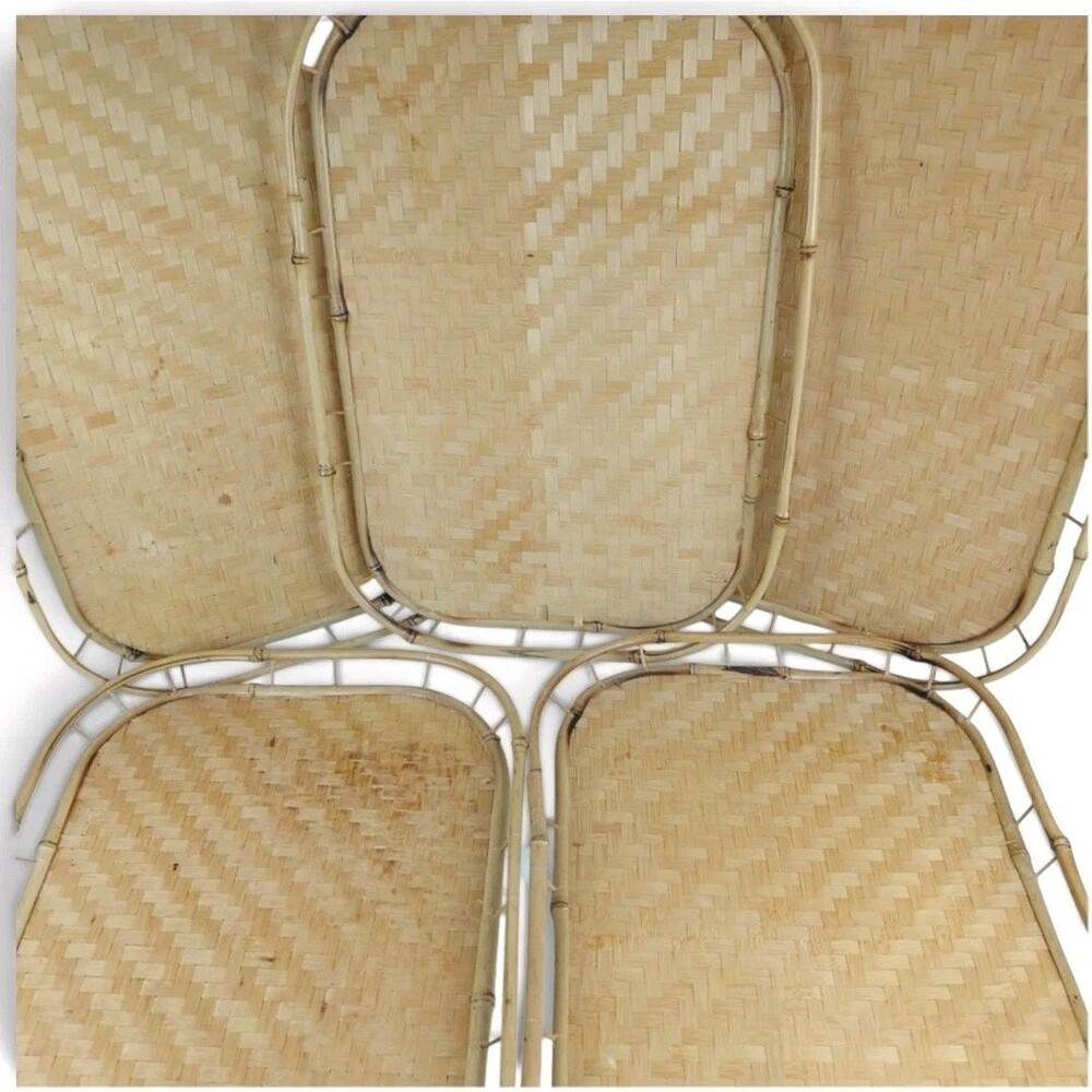 5 Vtg 1980's Woven Wicker Bamboo Wood Large 19x13x1 Serving Tray Side Rails